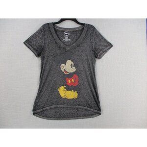 Vintage Disney Mickey Mouse Graphic V-Neck‎ Tee Large Gray Burnout